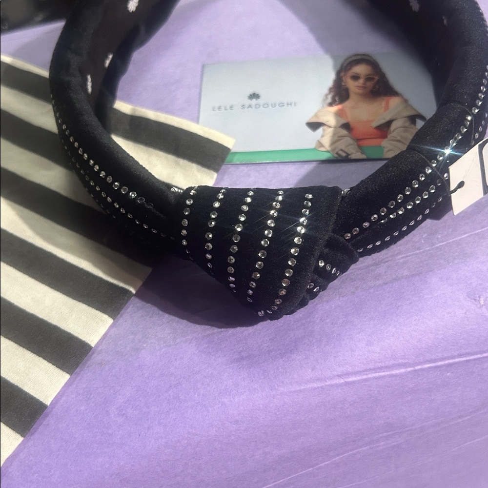 Lele Sadoughi Black Headband with Silver Accents